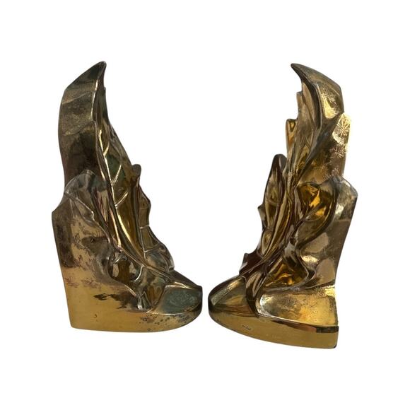 1970s PM Craftsman Brass Plated Maple Leaf Bookends - Picture 5 of 10
